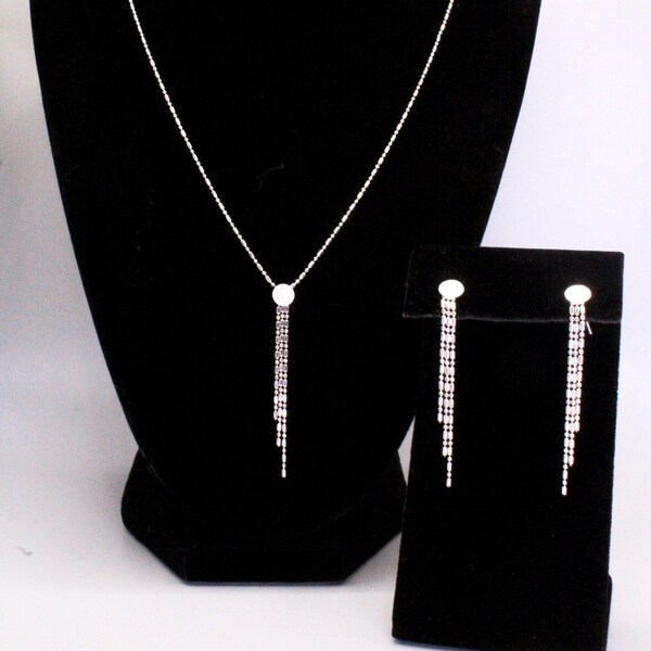 Exquisite Contemporary Sterling Silver Drop Circular Modern Necklace Earrings Set