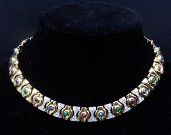 Christian Dior Unsigned Paris Couture Gripoix Glass Pave Rhinestones 109G Collar Necklace