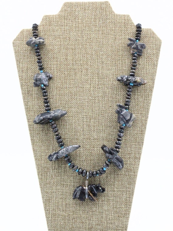 Opulent Vintage Native American Navajo Turquoise Animal Fetish Sterling Silver Necklace Opulent Vintage Native American Navajo Turquoise Animal Fetish Sterling Silver Necklace