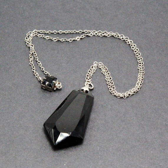 Antique Art Deco Black Glass Dainty Necklace - image 8