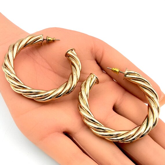 Fabulous Gold Plated Twisted Chunky Hoop Post Earrings View 2