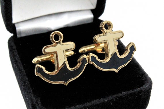 Marine Anchor Enamel Gold Tone Cufflinks - image 7