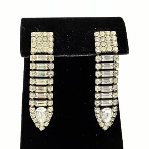 Designer High End Crystal Foiled Rhinestones Silver Tone Dangle Post Earrings