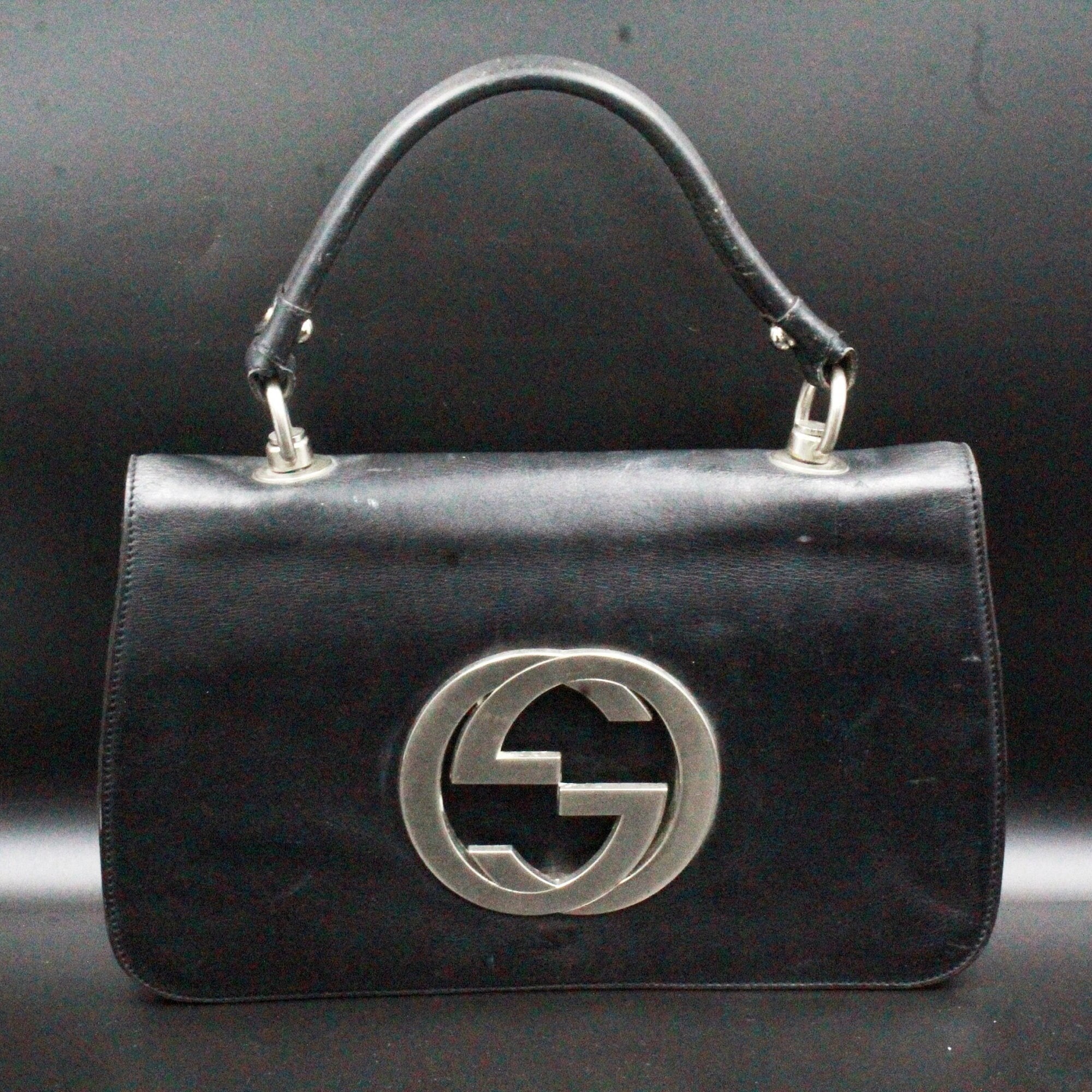 Gucci Vintage Blondie Navy Blue Monogram Logo Medallion Handbag