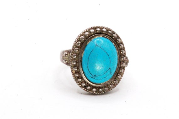 Vintage Sterling Silver Turquoise Cabochon Ring - image 2
