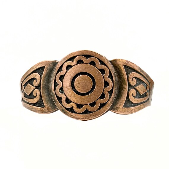 Copper Bell Marked Navajo Embossed Rosette Copper Cuff Bracelet