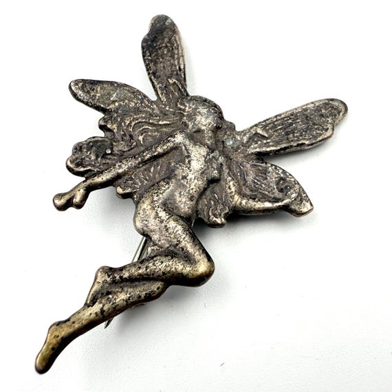 Spectacular Sterling Silver Vintage Art Nouveau Winged Nymph Pin