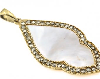 Exquisite Sterling Silver Vermeil MOP Marcasites Pendant