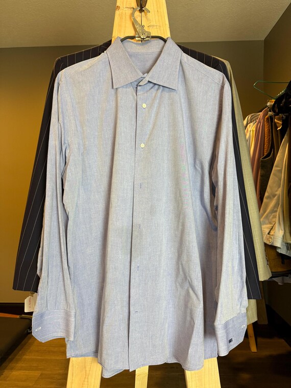 Custom Tailored Designer Solid Light Blue Cotton … - image 1