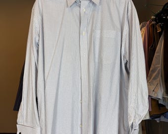 Custom Tailored Designer Plaid Blue Cotton Button Down Cuff Shirt w/ Initials