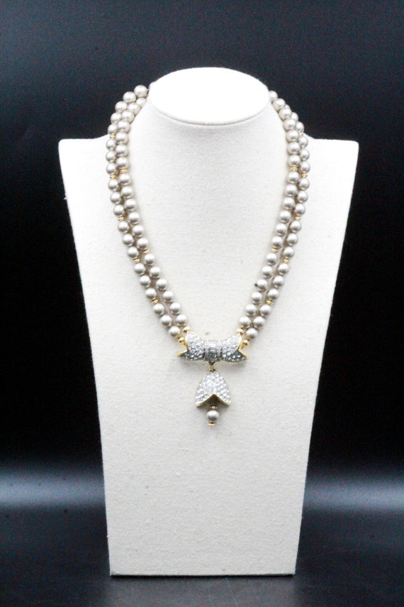 Sphinx Designer Grey Pearl Pave Rhinestones Neckl… - image 5