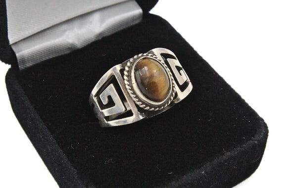 Hallmarked FDW Sterling Silver Southwest Cut Out Tiger's Eye Cab Ring Sz 8 View 5