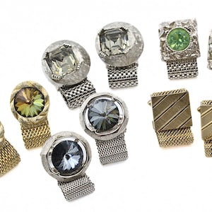 Distinguished Designer Gold Silver Plate Mesh Rivoli Glass Mesh Cufflinks Lot