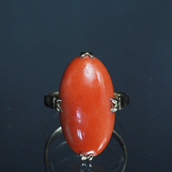 Antique 1890's 18K Gold Mediterranean Coral Caboc… - image 1