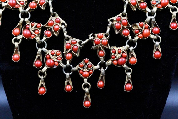 Vintage Indian Coral Brass Tone Ethnic Tribal Utt… - image 9