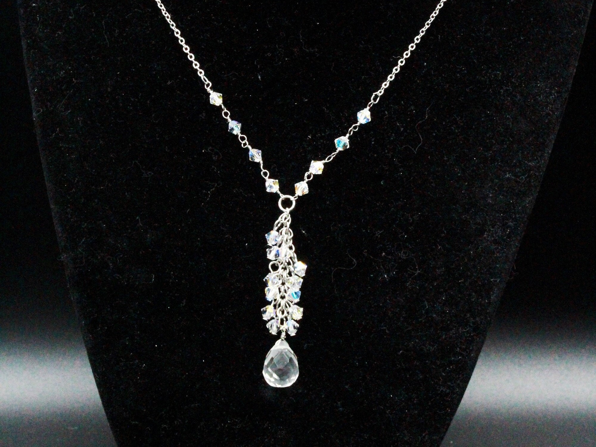 Kirks Folly Contemporary Designer High End Signed Iridescent Crystal Charm Drop Necklace