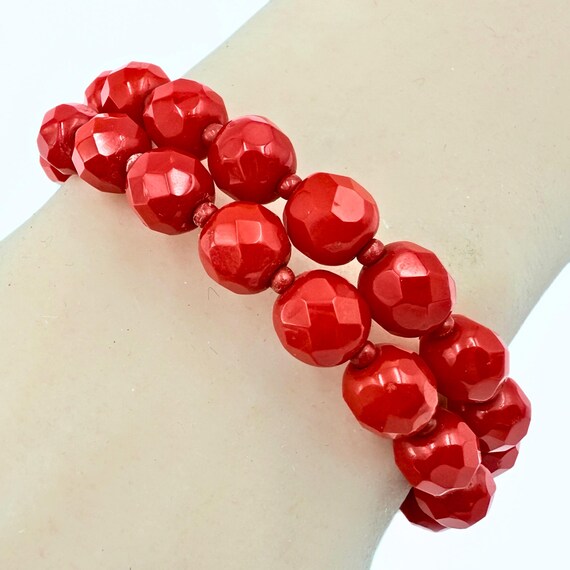 Fabulous Red Faceted Glass Beads Holiday Child's Wrap Bracelet