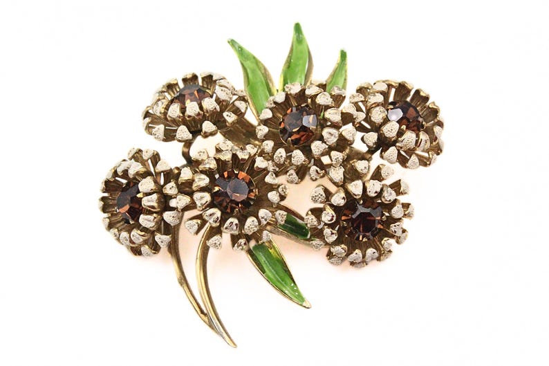 Broche de flor de topacio ámbar WEISS firmado, pin de esmalte vintage ...