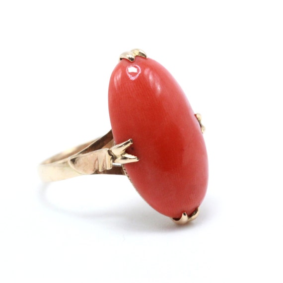 Antique 1890's 18K Gold Mediterranean Coral Caboc… - image 4