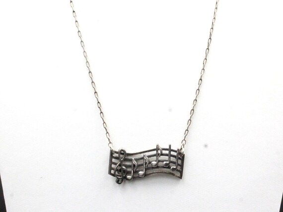 Vintage Sterling Silver Music Notes Necklace - image 5