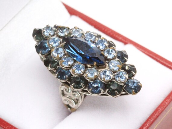 Vintage Rhinestones Blues 40's Silver Tone Ornate… - image 6