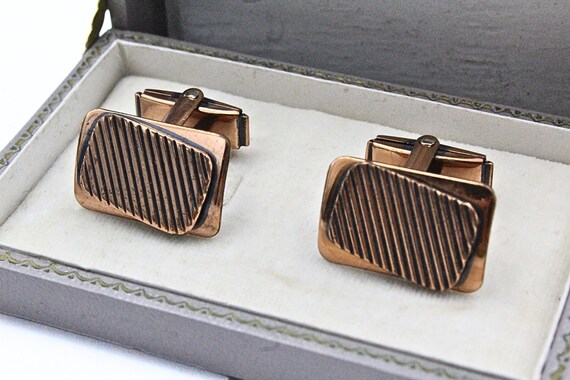 Rustic MCM Modern Rectangular Copper Cufflinks - image 5