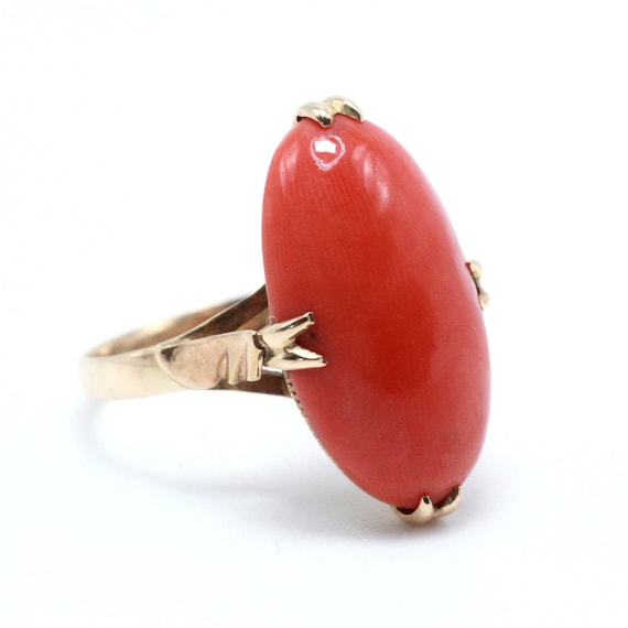 Antique 1890's 18K Gold Mediterranean Coral Caboc… - image 6