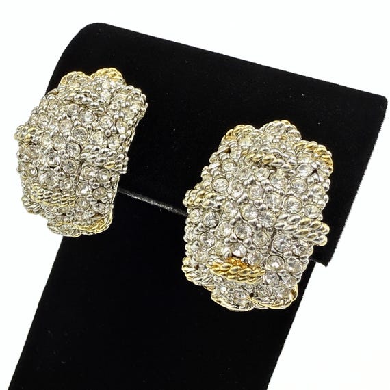 Designer High End Dazzling Pave Rhinestones Gold Plated Clip Earrings View 2