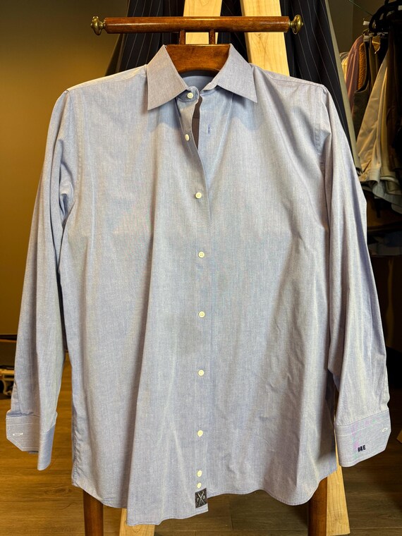 Custom Tailored Designer Solid Light Blue Cotton … - image 3