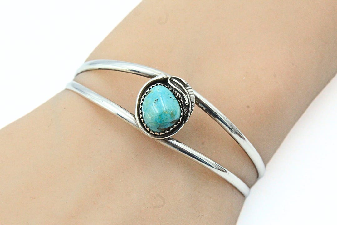 Vintage 50's Old Pawn Navajo Sterling Silver Turquoise Cuff Bracelet - Etsy