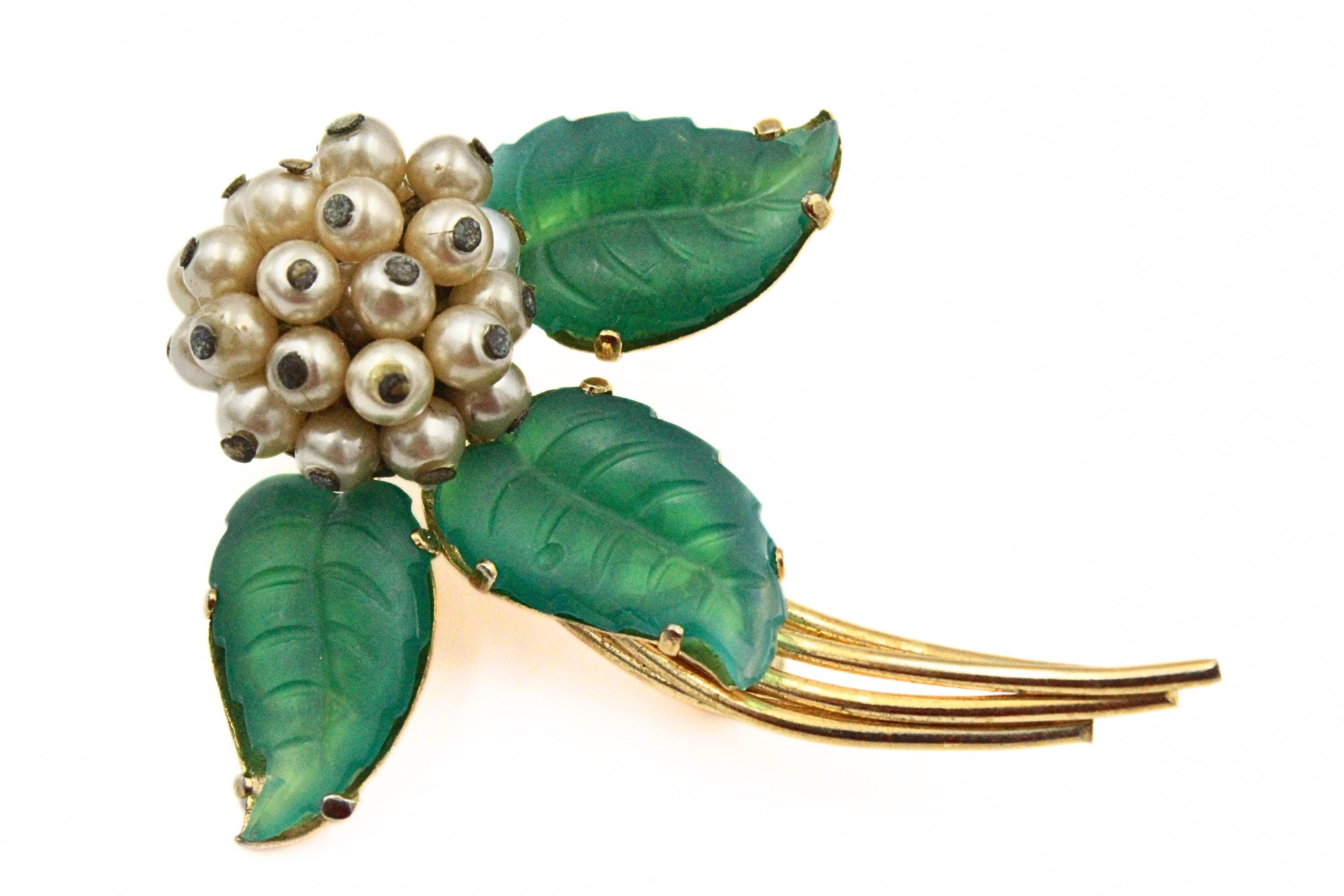 Broche Ancienne Art Nouveau/Art Déco En Acier - Bouquet De Perles, Bijou Vintage