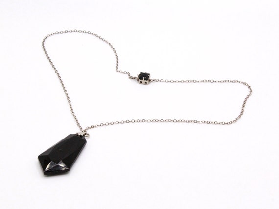 Antique Art Deco Black Glass Dainty Necklace - image 9