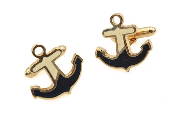 Marine Anchor Enamel Gold Tone Cufflinks - image 6