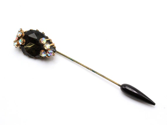 Vintage 40's French Stick Pin Foiled Black Glass … - image 1