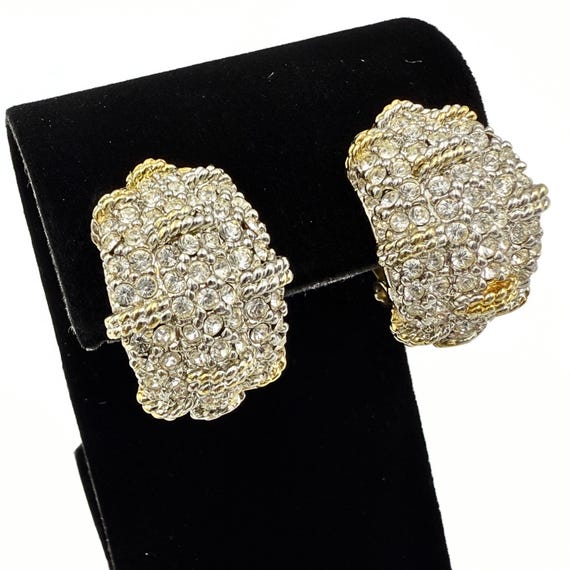 Designer High End Dazzling Pave Rhinestones Gold Plated Clip Earrings