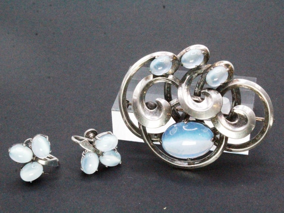 WRE Signed Sterling Silver Faux Moonstone Cabocho… - image 3