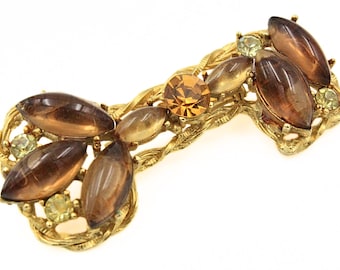 Broche Vintage Fleur En Métal Et Strass Rose (2 Tons) - Bijou Ancien De Style Luxe