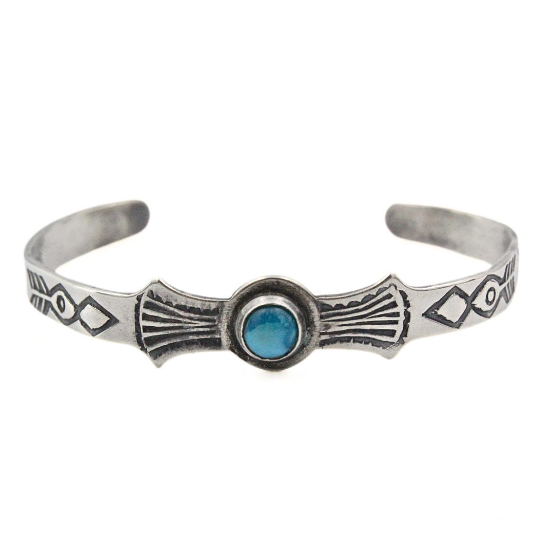 Handsome Sterling Silver Navajo Harvey Era Turquoise Old Pawn Baby Cuff ...