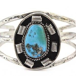 Handsome Old Pawn Navajo Sterling Silver Turquoise Pyrite Cuff Bracelet