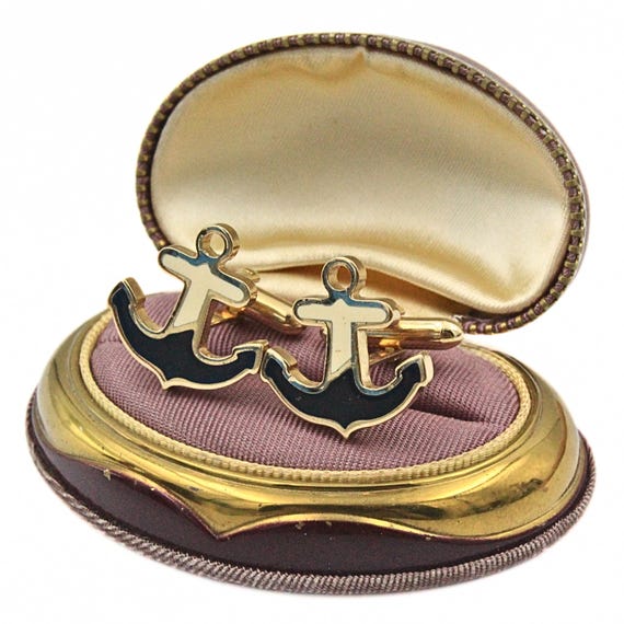 Marine Anchor Enamel Gold Tone Cufflinks - image 4