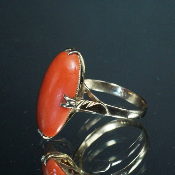 Antique 1890's 18K Gold Mediterranean Coral Caboc… - image 5