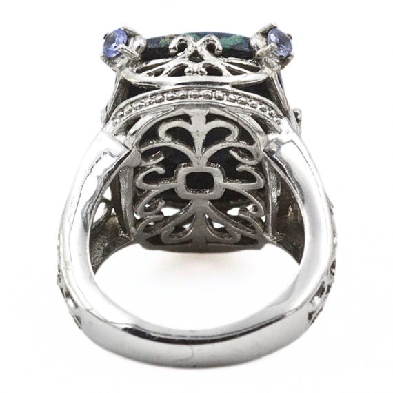 STS Karis Signed Rectangular Massive Turquoise Rh… - image 8