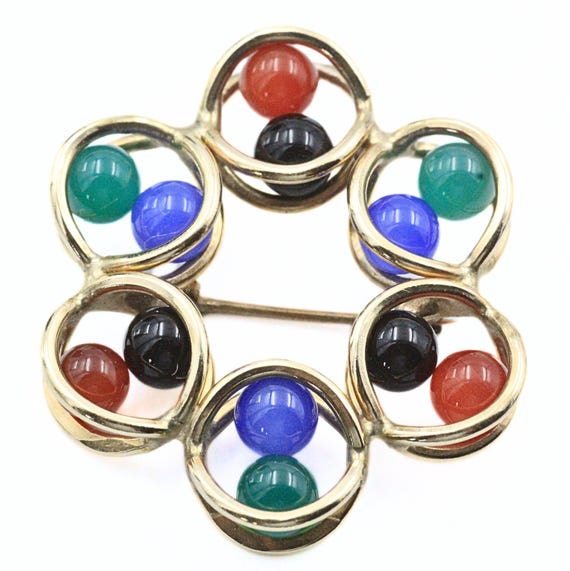 B and B Bates Bates & Bacon 12K Gold Filled Chalcedony Chrysoprase Agate Pin