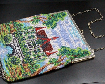 Antique Victorian Castle River Scene Clean Detail Exquisite Purse