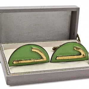Antique Art Deco Rustic Green Enamel Copper Brass Men's Cufflinks