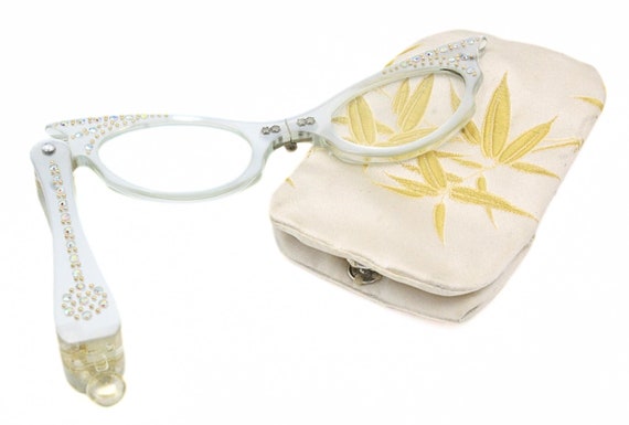 Antique Fantastic Pearl Lucite AB Crystal Folding Lorgnette 