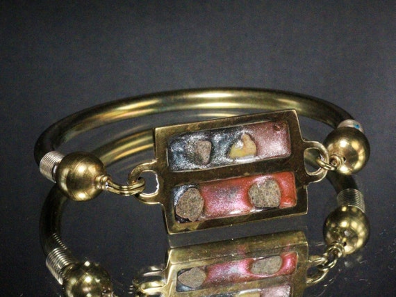 Vintage Pink Fused Dichroic Glass Brass Studio Ar… - image 8