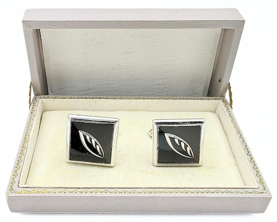 Swank Designer Signed MCM Rectangular Diagonal Ri… - image 1