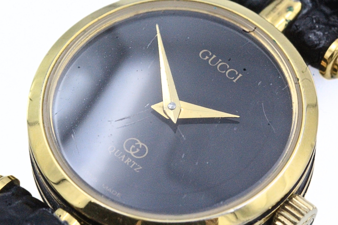 ⭐【美品レア】グッチヴィンテージシェリーラインブラックフェイス腕時計(稼働品) OH済 ⭐グッチヴィンテージシェリーラインブラックフェイス腕時計(稼働