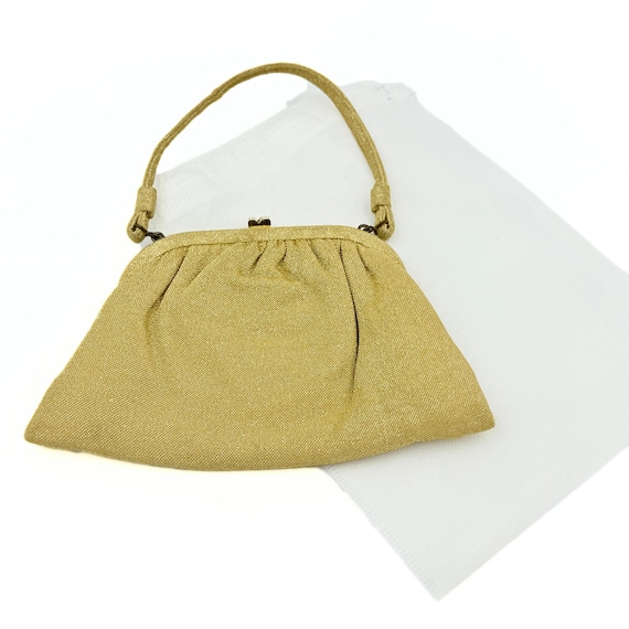 Vintage Retro Golden Fabric Glass Kiss Lock Purse
